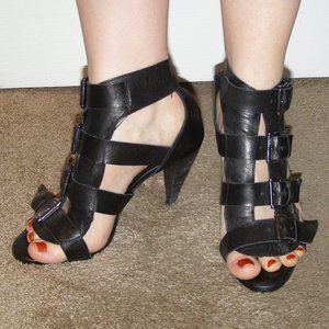 HOT SEXY sz 8.5-9 TOPSHOP Black Leather Strappy Shoes
